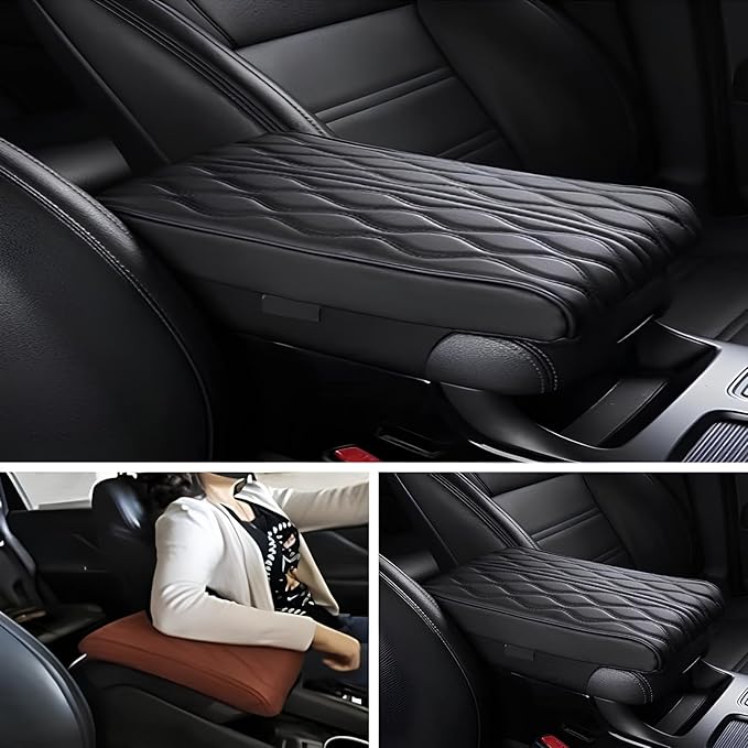Leather Car Armrest Box Mat - 2023 New Waterproof Car Center Console Cover Mat, Universal Armrest Mat, Leather Car Armrest Cover for SUV/Truck/Vehicle (B-Gray)