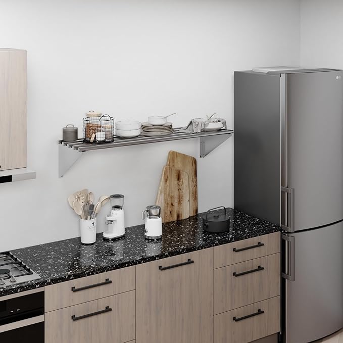 AmGood 14 in. x 48 in. NSF Stainless Steel Tubular Wall Shelf | Heavy-Duty Metal Shelving for Appliances & Equipment | Ideal for Kitchen, Restaurant, Garage, Laundry, Utility Room