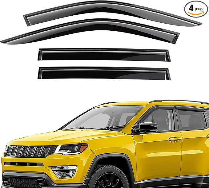 Extra Durable Window Deflectors Tape-On Window Visors Rain Guards Fit for Jeep Compass 2017-2025, Sun Visors, Wind Vent for Shades, Exterior Car Accessories - 4pcs. AG0729