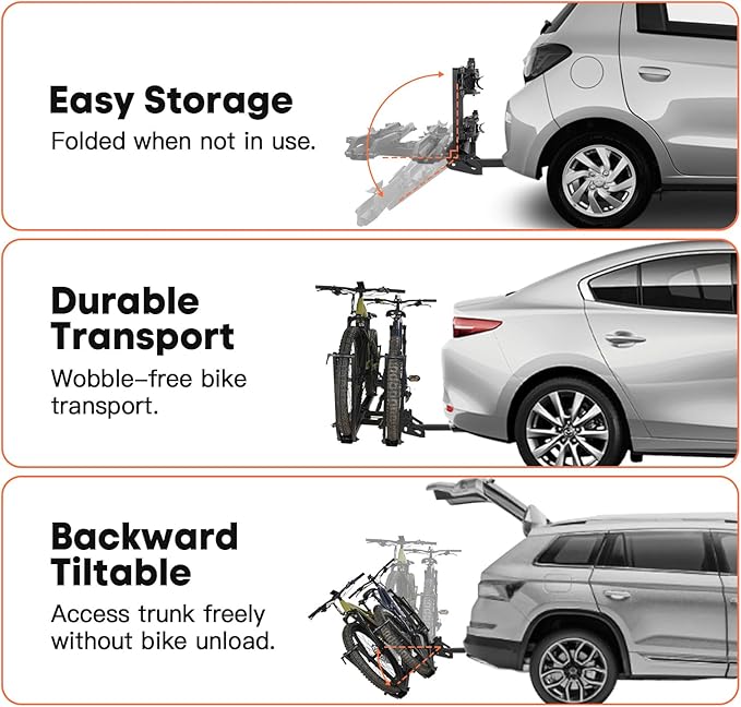 MagRack X2 Hitch 2 Ebike Rack, 150 lbs Capacity Electric Bike Carrier with 2 Arms, Foldable Bike Racks for Tow Hitch Up to 3.5-in Fat Tire 2" Receiver w/Lock
