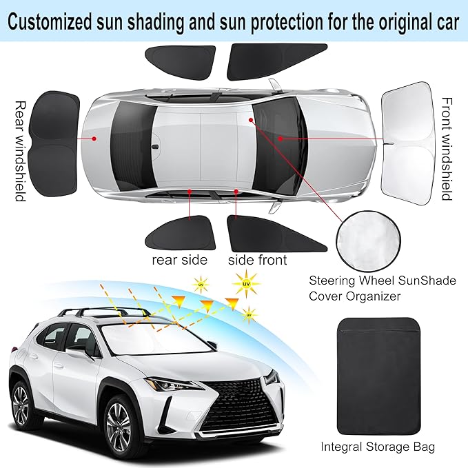 TINGLU Window Shades for Lexus UX 2019-2024 2025 Accessories Car Side Full Windows Windshield Sun Shade Sun UV Rays & Privacy Protection for Camping,Napping,and Relaxing 6PCS