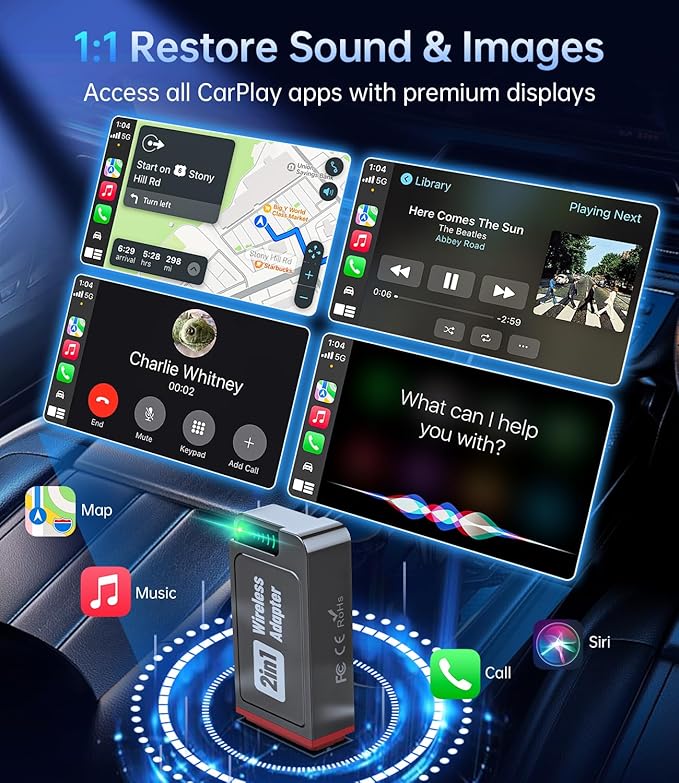 Wireless Carplay Adapter, 2025 Upgrade Mini USB Design for Car Play & Android Auto, Easy Use Fast Stable Connection for iPhone