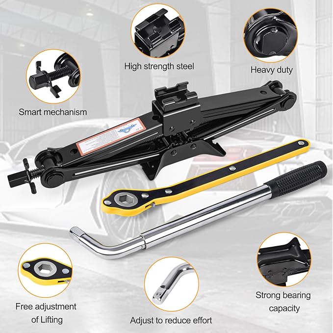 Car Jack Kit Scissor Jack for Car 2.5 Ton (5511 lbs) Tire Jack Tool Kit Universal Car Emergency Kit with Lug Wrench Tire Changing Kit for Car SUV
