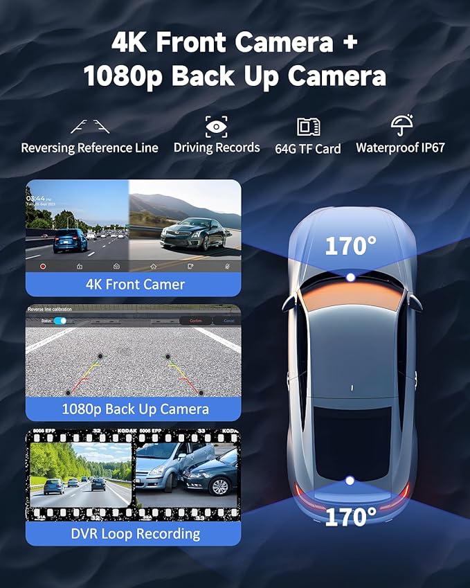 Wireless Carplay Screen for Car - 10.26 Inch Car Stereo Wireless Car Play & Android Auto Touch Screen, with 4K Dash Cam, Backup Camera, GPS Navigation, Voice Control,Bluetooth,Mirror Link,FM