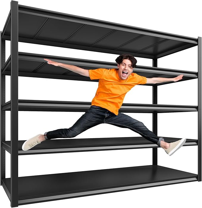 REIBII 48.2" W Garage Shelving Heavy Duty Metal Shelving 3000LBS Storage Shelves Adjustable Metal Shelf Industrial Pantry Shelves for Basement Garage Warehouse 72.2" H x 24.2" D x 48.2" W