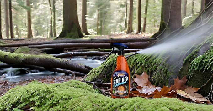Sap Off, Fast-Acting Sap, Pine Tar & Bug Remover Spray, 22 Fl Oz, Non-Abrasive Formula Safe for Paint, Glass & Plastic, Removes Dried-On Sap, Tar, and Bug Residue Quickly
