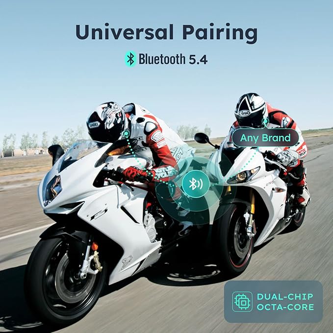 S1 Motorcycle Bluetooth Headset with 3 Intercom Modes, 8-Rider Mesh Communication, AI Voice, FM Radio, Auto Volume, Waterproof, Fast Charging for Helmet/ATV/UTV/Snowmobile, 2 Pack(Grey)