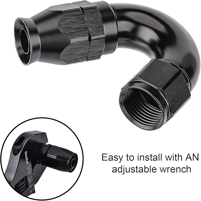 EVIL ENERGY 12AN 150 Degree PTFE One Piece Full Flow End Hose Fitting Aluminum Black