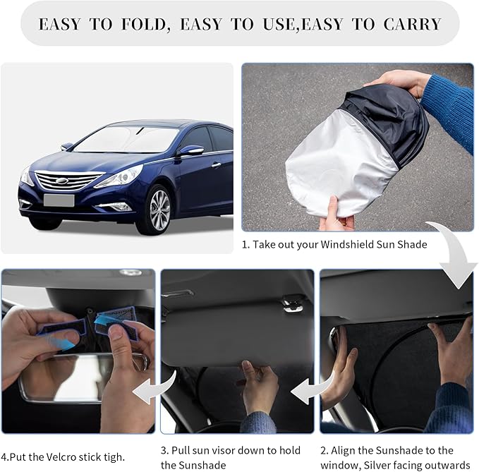 Sun Shade Sunshade for Hyundai Sonata Windshield Cover, 4-Layer Front Window Shade Custom fit Sonata 2014-2019 Sun Visor 240T Retractable Shade Shield Blocks UV Rays Cooler Car Accessories