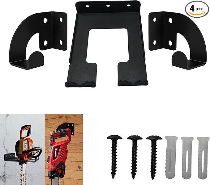 3-Screw Reinforced Weed Eater Hanger, Heavy Duty Steel String Trimmer Rack - Wall Mount Garage Organizer, Garden Tool Holder (5.9x4.9x1.4in) assorted set 2
