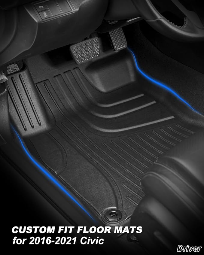 Floor Mats Fit for 2016-2021 Honda Civic Coupe/Sedan/Type R/Hatchback, TTX LIGHTING TPE All Weather Protection Front & Rear Row Floor Liners, Black