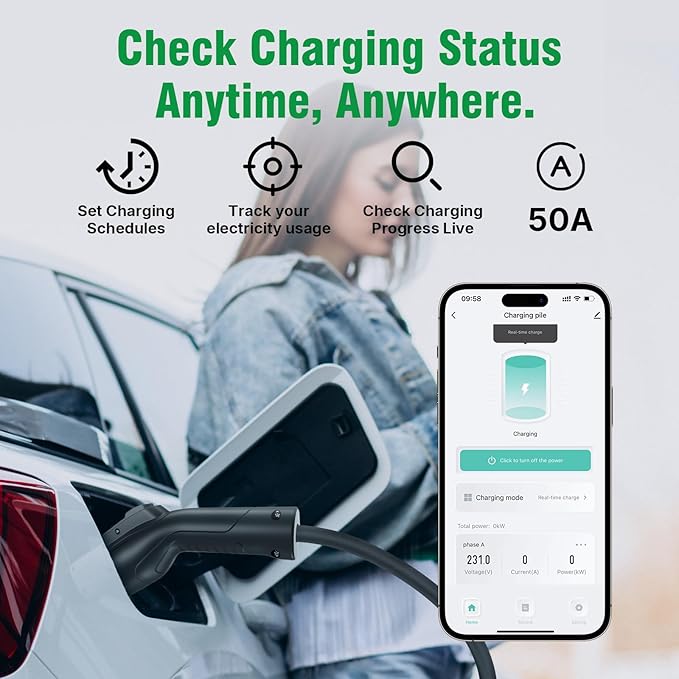 Calion Level 2 EV Charger-EV Wall-Mount Charger with 25FT Cable-Electric Vehicle Charging Station for J1772 EVs,50Amp,240V WiFi Electric Vehicle Charging Station,Hardwired for Electric Car