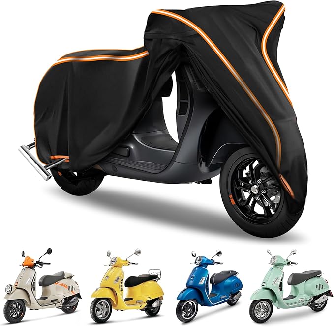 420D Waterproof Motorcycle Cover for Vespa GTV, Vespa GTS (300cc HPE,Super 300cc HPE,Super Sport 300cc HPE,Super TECH 300cc HPE), Outdoor Bike Cover Windproof Heavy Duty Waterproof Protection