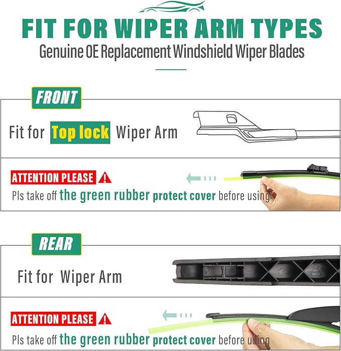 24" 20" 15" Windshield Wiper Blades Replacement for Ford Mustang Mach-E 2021 2022 2023 2024 Mustang Mache Premium All Weather Front Rear Wipers Set - OEM Quality (Pack of 3)