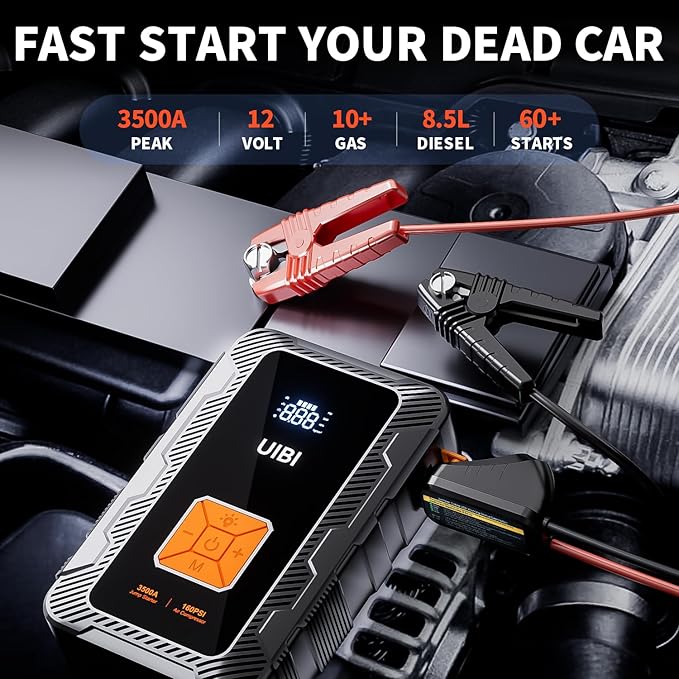 X7 Jump Starter with Air Compressor 160PSI, 3500A Car Battery Jumper Starter PD45W Fast Charge, 24000mAh Portable Tire Inflator 12V Jump Box Booster Charger for 10L Gas or 8.5L Diesel Engine