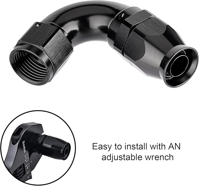 EVIL ENERGY 8AN 120 Degree PTFE One Piece Full Flow End Hose Fitting Aluminum Black
