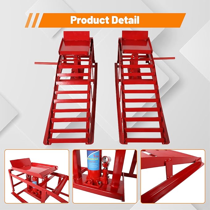 2 Pack Hydraulic Car Ramps 10,000lbs/5T Capacity Low Profile Car Lift Service Ramps Truck Trailer Garage, Height Hydraulic Vehicle Ramps,Red