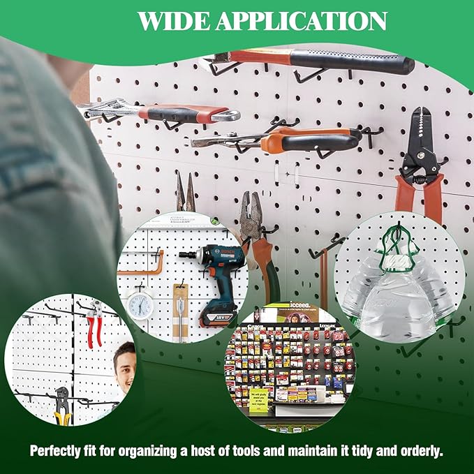 50Pcs 6"/15CM Pegboard Hooks Assortment Set, Metal Peg Board Hooks with 2.5mm Hole Pitch 4mm Wire Diameter Slatwall Hanging Hook for Garage Organization Wall Hanging (Black)