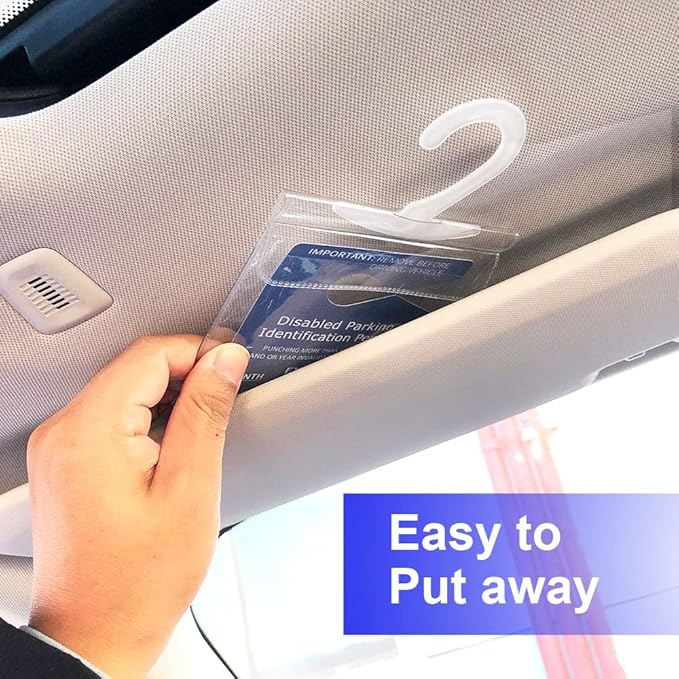 Handicap Placard Holder for Auto, Small Size Ultra Transparent Handicapped Placard Holder, Handicap Parking Sign Holder with Large Hanger by Tbuymax (Set of 2)