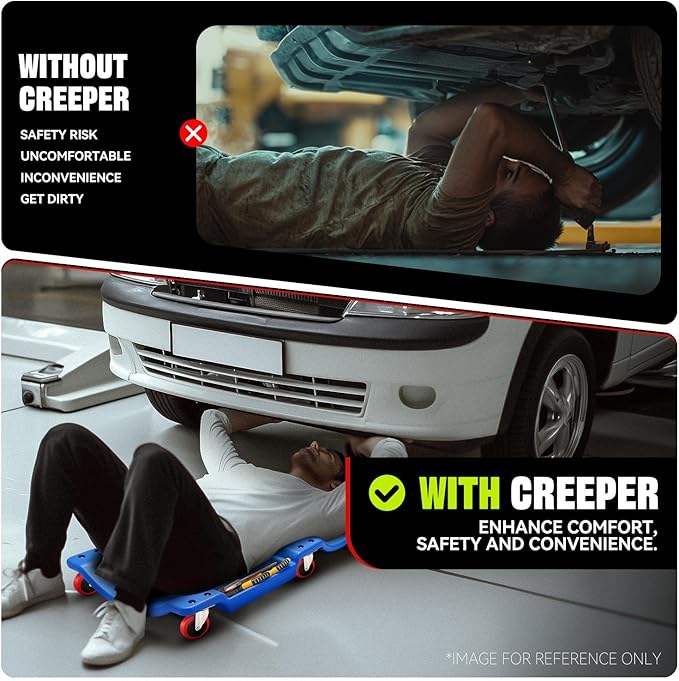 Auto Dynasty 36 Inches Mechanic Creeper, Automotive Garage Repair Low Profile Under Car Rolling Creeper with Padded Headrest, Plastic, Blue