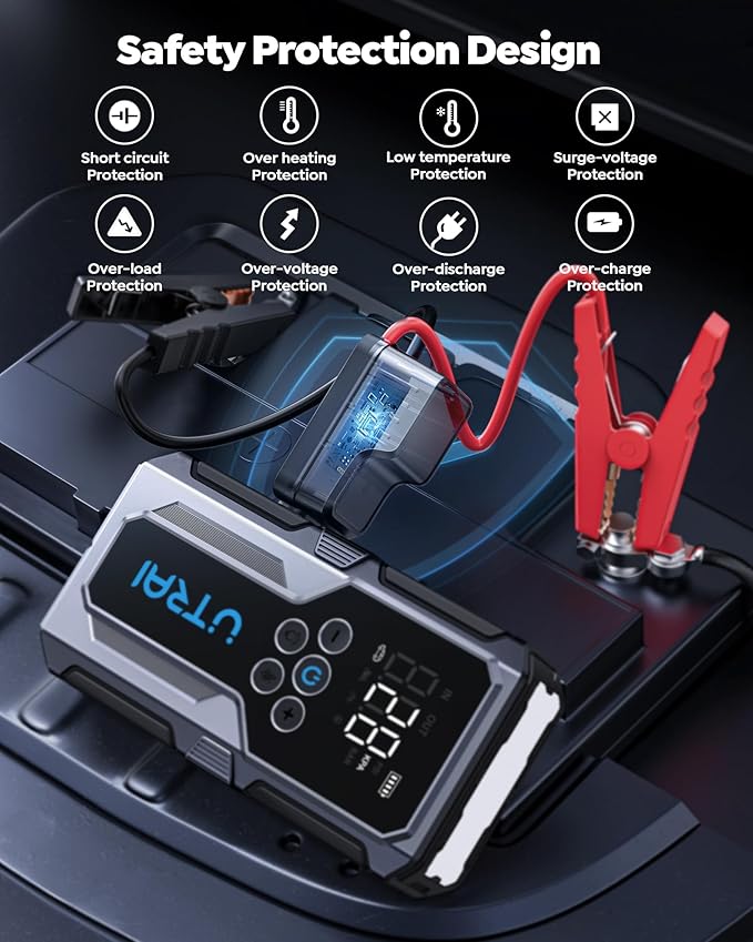 Car Jump Starter with Air Compressor, UTRAI 4000A 150PSI Car Jump Starter 12V Car Jumper Starter Portable Car Starter with LED Lights Jumper Cable, Storage Case (8.5L Gas/6.5L Diesel)