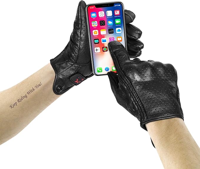 Superbike Full Finger Goat Skin Leather Touch Screen Motorcycle Gloves Men/Women S,M,L,XL,XXL (Perforated, L)