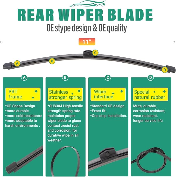 26" 22" 11" Windshield Wiper Blades Replacement for Mercedes-Benz GLS450 GLS580 GLS63 AMG 2020 2021 2022 2023 2024 GLS 450 580 63 AMG Premium All Weather Front Rear Wipers Set - OEM Quality(Pack of 3)