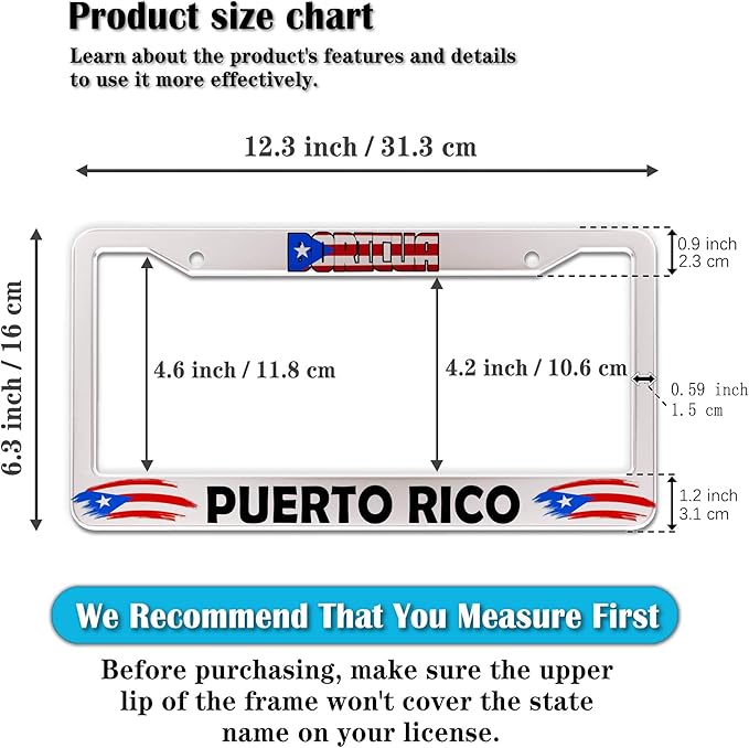 License Plate Holder for Women Multicolor License Plate Frames for Men Boricua Puerto Rico Aluminum Metal Car Accessory 2 Pack with Screw Covers Set