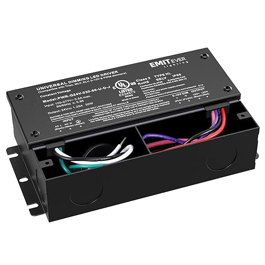 EMITEVER 30W Dimmable LED Driver, 24V Triac Dimmable Power Supply, AC to DC Transformer for LED Light, Compatible with Lutron and Leviton Dimmer, Waterproof IP67 and UL Listed, Class 2