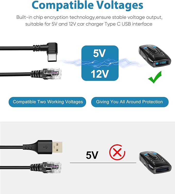 Radar Detector Cord, Type C to RJ11 Plug Cable,for Escort Radenso XP Uniden Beltronics Cobr Whistler Radar Detector,Replacement Power Cable for Radar Detectors