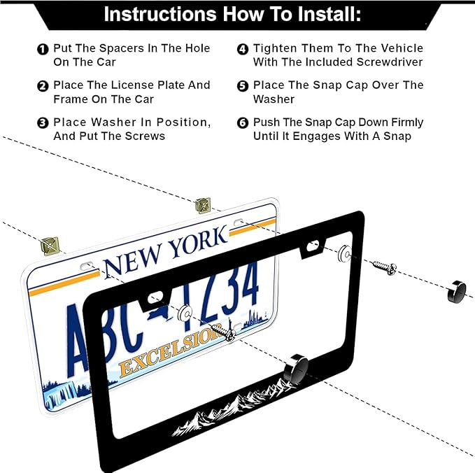 Mountains License Plate Frames - 2 Pcs Set 2 Holes Stainless Steel Metal Novelty Auto Car Accessories Decoration License Plate Frame Cover Size 6.3" x 12.2" Fit US Vehicles for Women Men Gift