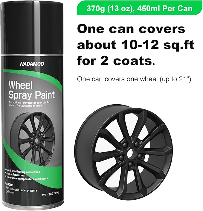 NADAMOO Aluminium Wheel Spray Paint, Aerosol Car Rim Paint for Recolor and Protection, Matte Black, 1 Can, 13 Oz