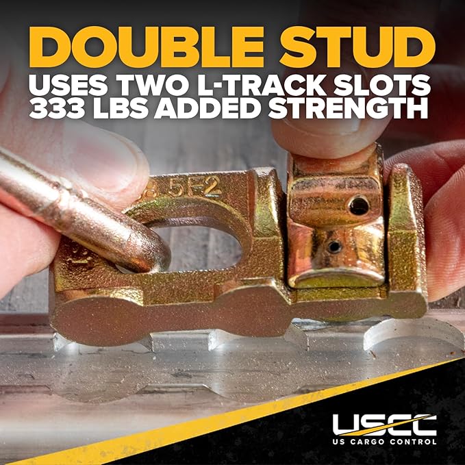 US Cargo Control Double Stud L Track Fitting with Pear Link (10 Pack) 5,000 Pounds Break Strength, Use with L Track Rails in Truck Bed or Trailer, Automatic Locking with Spring Release