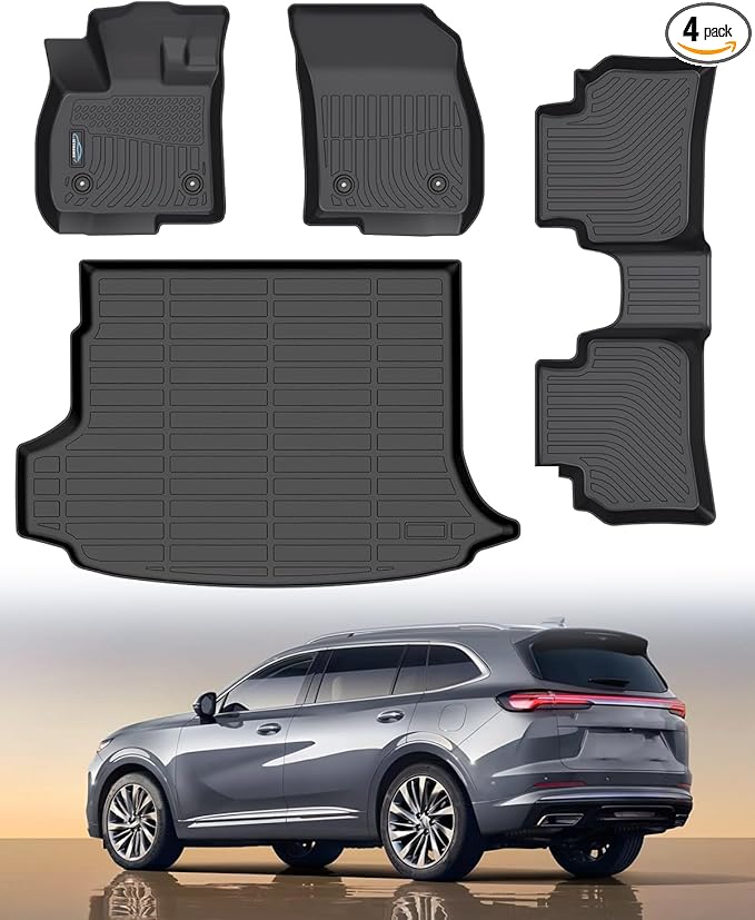 Icyhaws® Floor Mats & Cargo Liner Set for Buick Envision 2021-2025 | All Weather TPE Rubber Car Mats Full Set Automotive Accessories for Buick Envision | Front, 2nd Row & Trunk Mat