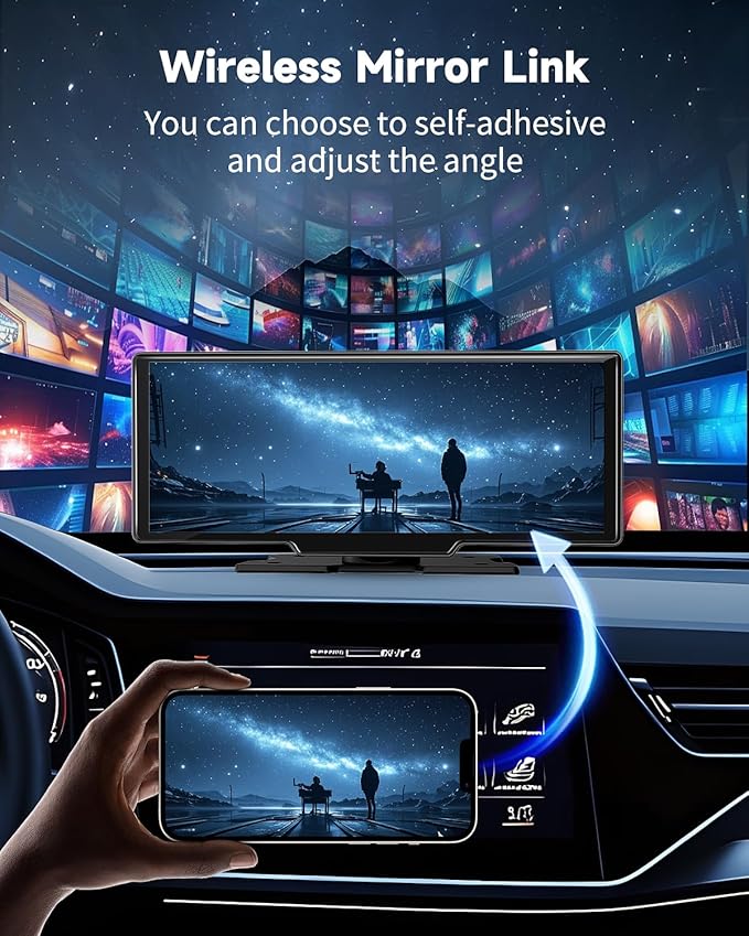 Wireless Carplay Screen for Car - 10.26 Inch Car Stereo Wireless Car Play & Android Auto Touch Screen, with 4K Dash Cam, Backup Camera, GPS Navigation, Voice Control,Bluetooth,Mirror Link,FM