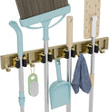 Broom Holder Wall Mount Mop and Broom Hanger Wall Mounted Garage Storage Rack Kitchen Garden Tool Organizer (4 Racks with 5 Hooks, Bronze)