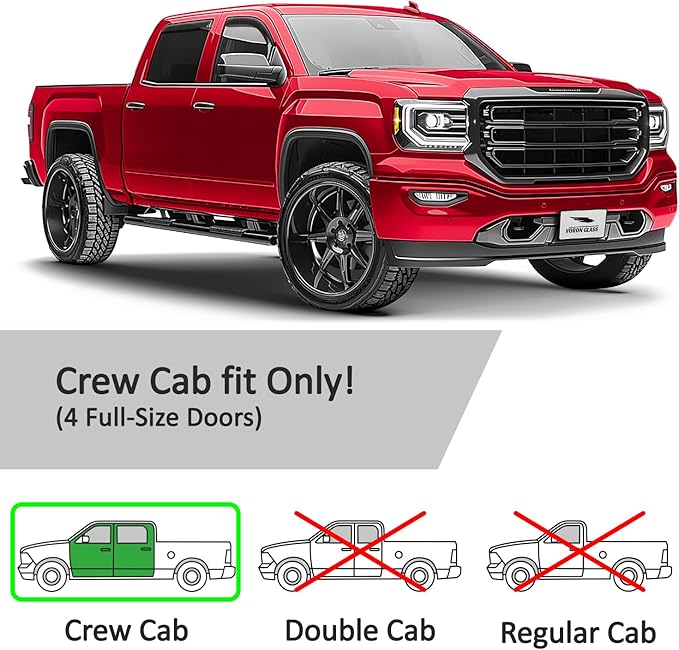 Voron Glass in-Channel Extra Durable Rain Guards for GMC Sierra 2014-2018 Crew Cab, Window Deflectors, Vent Window Visors, 4 Pieces - 200906