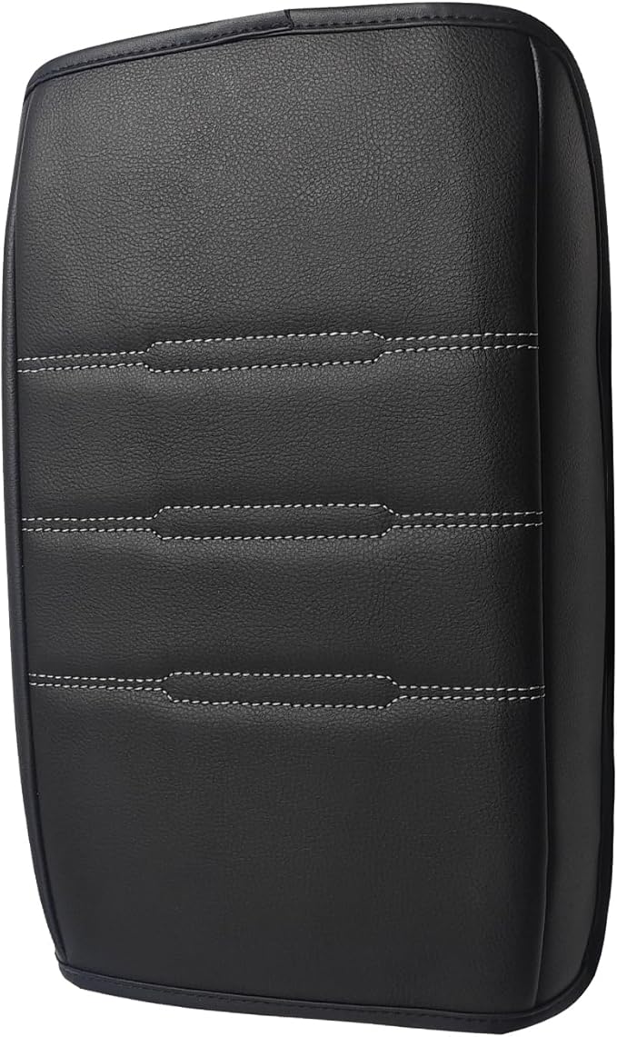 Muslogy Center Console Cover Compatible with 23 24 2025 2026 Honda CR-V Accessories CRV Hybrid LX EX EX-L Sport Touring Armrest Cover Lid Cushion Protector Vegan Leather Extra Soft(Black/White Trim)