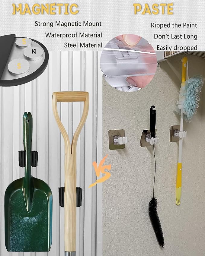 Magnetic Mop and Broom Holder, Broom Gripper Stainless Steel Mop Hanger Magnetic Broom Holder for Refrigerator, RV Camper Wall Organizer, Garage Kitchen Laundry Tools Organizer - 2 Pack/Gray…