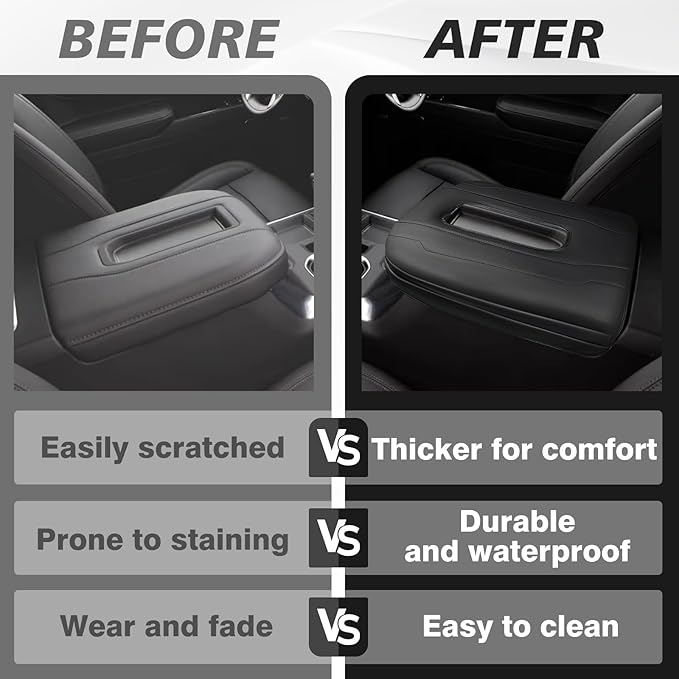 Muslogy Center Console Armrest Cover Compatible with Chevy Silverado & GMC Sierra 1500 2500 3500 2022-2025 Armrest Pad Arm Rest Cushion Vegan Leather Protector 1-Inch Extra Thick(Bucket Seat ONLY)