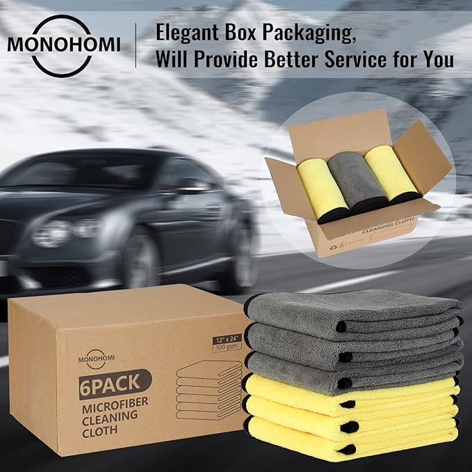 Microfiber Towels for Cars 6 Pack, Car Drying Towels for Wash, Cleaning, Soft and Absorbent Multipurpose Microfiber Cleaning Cloth for Car, Glass, Home, Household, 24" x 12"