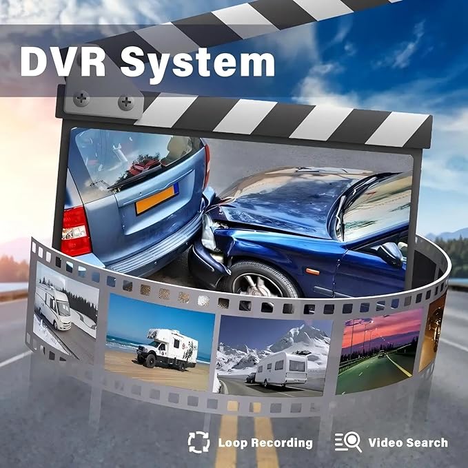 EVERSECU Car Backup Cameras System with 9'' Quad Split Monitor for RV Trailer Semi Truck Camper Bus & 4 AHD 1080P Rear&Side View Cameras with DVR Record Function Night Vision IP69 Waterproof