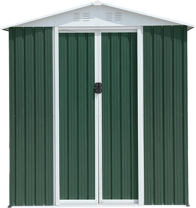 6x4 FT Outdoor Storage Shed, Metal Garden Shed with Lockable Sliding Doors, Outside Tool Shed with Sloped Roof & 4 Air Vents, Waterproof Storage Building for Backyard, Patio, Lawn, Green