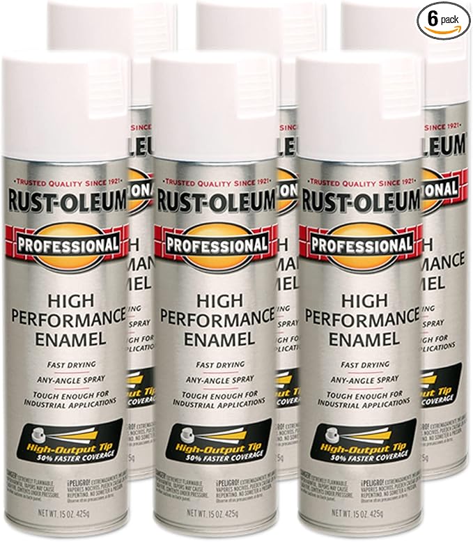 Rust-Oleum 239108-6PK Professional High Performance Enamel Spray Paint, 15 Oz, Semi-Gloss White, 6 Pack