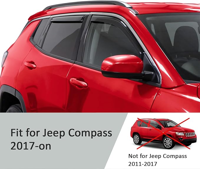 Voron Glass in-Channel Extra Durable Rain Guards for Jeep Compass 2017-2025, Window Deflectors, Vent Window Visors, 4 Pieces - 200669