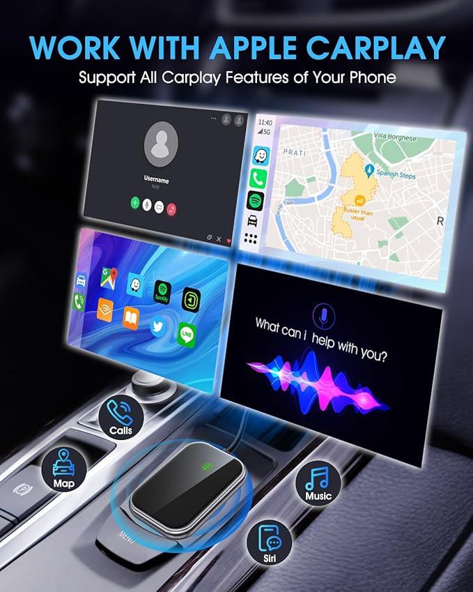 Wireless CarPlay Adapter - Fast & Stable Connection for Carplay Wireless Adapter Convert Factory Wired to Wireless CarPlay Dongle Plug & Play Car Play Fit for iPhone iOS 10+ (Grey)