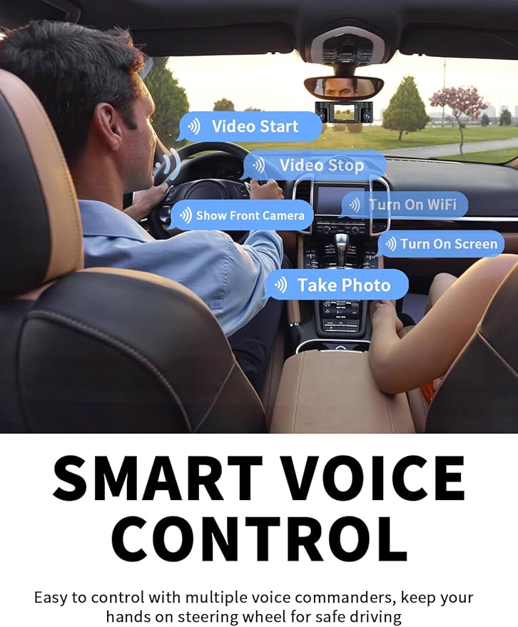 Dash Cam Front and Rear Inside, 360° Dash Camera for Cars 4 Channel 4K/2K FHD Mini Dashcam, Car Camera Built-in WiFi GPS, with 64GB Card, Voice Control, Night Vision WDR/HDR,24/7 Parking Mode V50-4CH