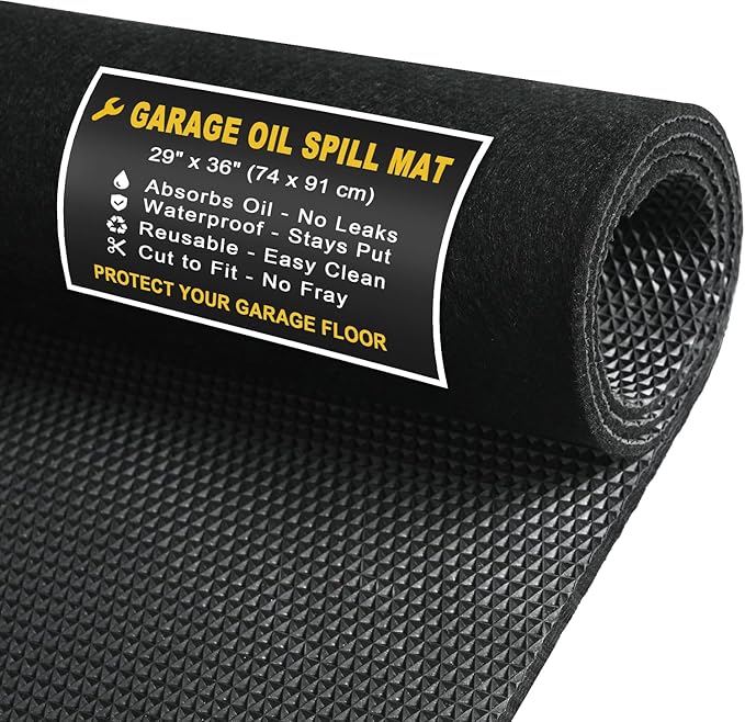 Golener Oil Spill Mat - Garage Floor Mat, Absorbent Oil Pad, Premium Maintenance Mat, Waterproof, Contain Liquid, Protect Garage Surface from Spill & Stain, Reusable, Washable, Durable, Black, 29”x36”