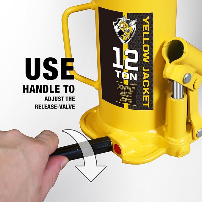 YELLOW JACKET 12 Ton Muti-Directional Welded Bottle Jack (24,000lb), Horizontal Bottle Jacks Use for Car, Pickup, Truck, RV, Auto Repair, Hydraulic Bottle Jack, Yellow