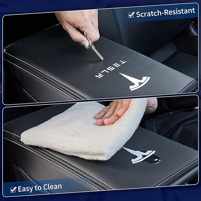 Car Armrest Cover for Tesla Model 3 Y Leather Center Console Armrest Box Cover Anti-Scratch Protector Pad Interior Accessories for Tesla Model 3 Model Y 2017-2023